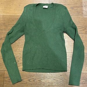 Abercrombie Green Long-Sleeve Cropped Slim Scoopneck Sweater, Size Small